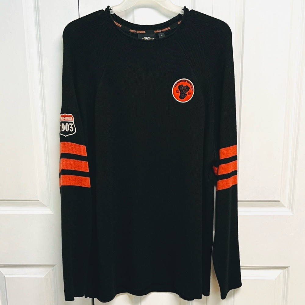 Rare VTG HARLEY DAVIDSON Motorcycles V-Twin Engine Patch Sweater 2006 Black XL